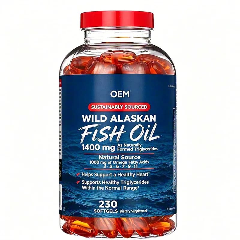 Wild Alaskan Fish Oil 1400mg Sustainably Sourced with 1000mg Omega Fatty Acids 230 Softgels OEM Supplement for Heart Health