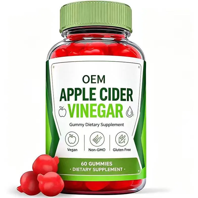 Wholesale Custom Vegan Apple Cider Vinegar Gummies 60pcs Non-GMO Gluten Free Fruit Soft Chews Daily Wellness ACV Dietary Gummy