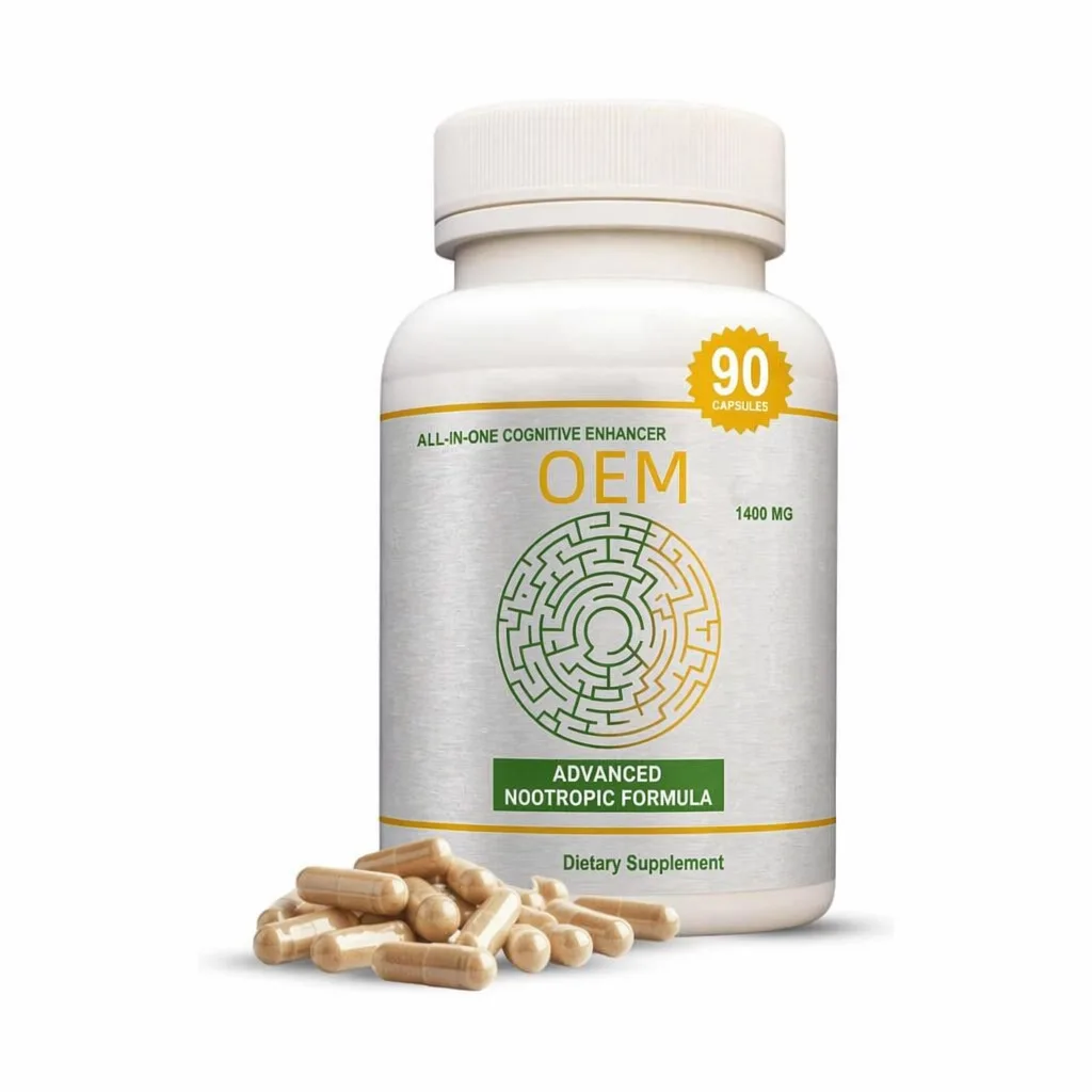 All in One Cognitive Enhancer Advanced Nootropic Formula 1400mg Capsules 90 Count OEM Dietary Supplement