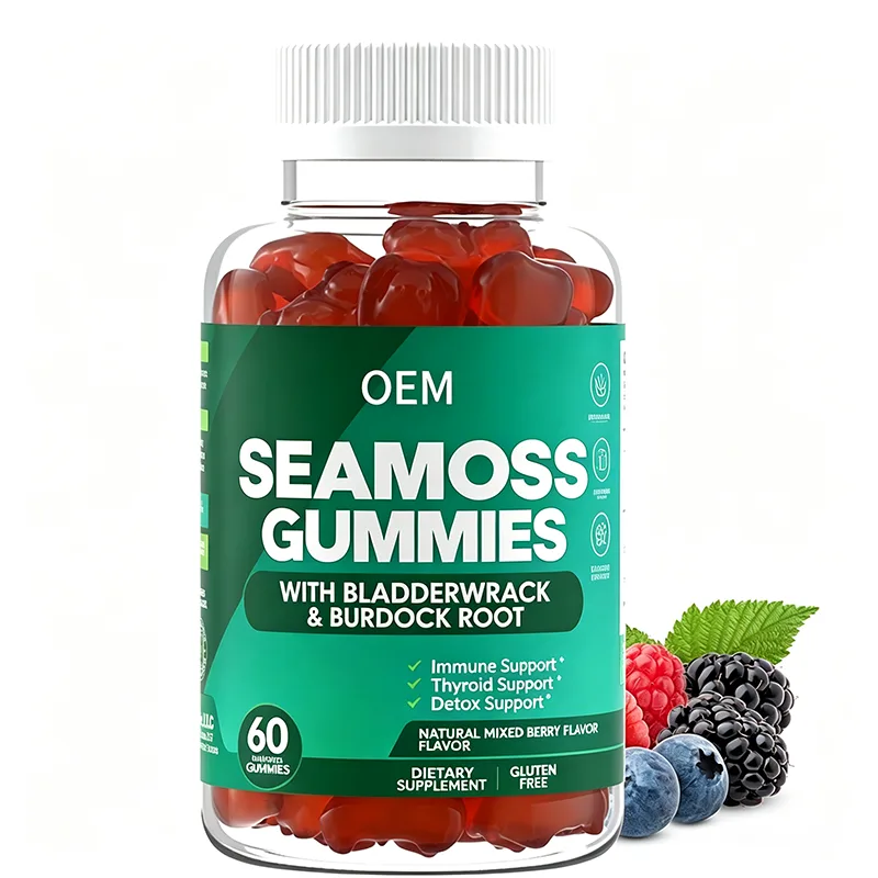 OEM 60 Count Sea Moss Gummies With Bladderwrack Burdock Root Immune Thyroid Detox Chewable Supplement