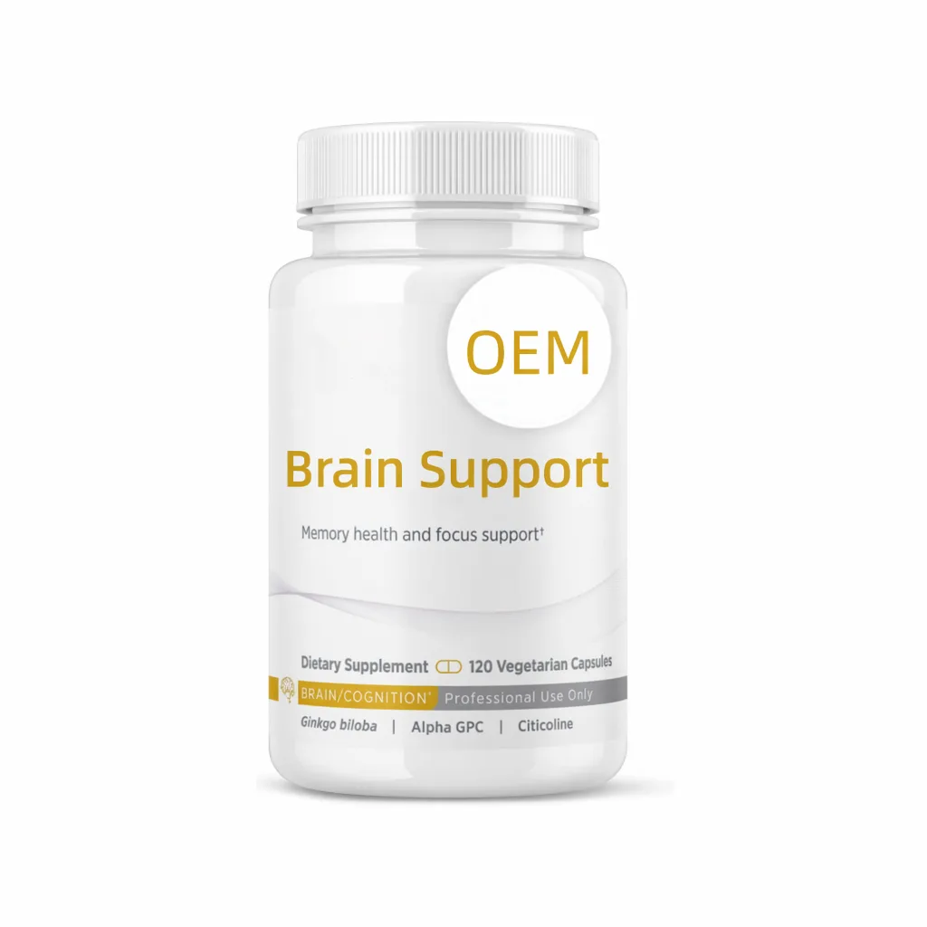 Brain Support Capsules 120 Vegetarian Count with Ginkgo Biloba Alpha GPC and Citicoline OEM Supplement for Memory and Focus