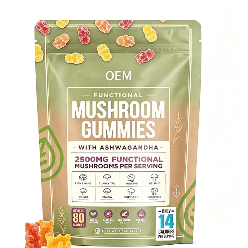 OEM Low 14 Calorie Fruity Mushroom Chews No Bitter Herb Taste Easy Take Daily Adaptogen Nutritional Supplement