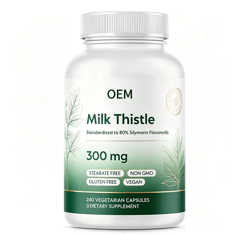 OEM 300mg Milk Thistle Vegetarian Capsules 80% Silymarin Non GMO Gluten Free Vegan 240 Count Daily Herbal Wellness Supplement