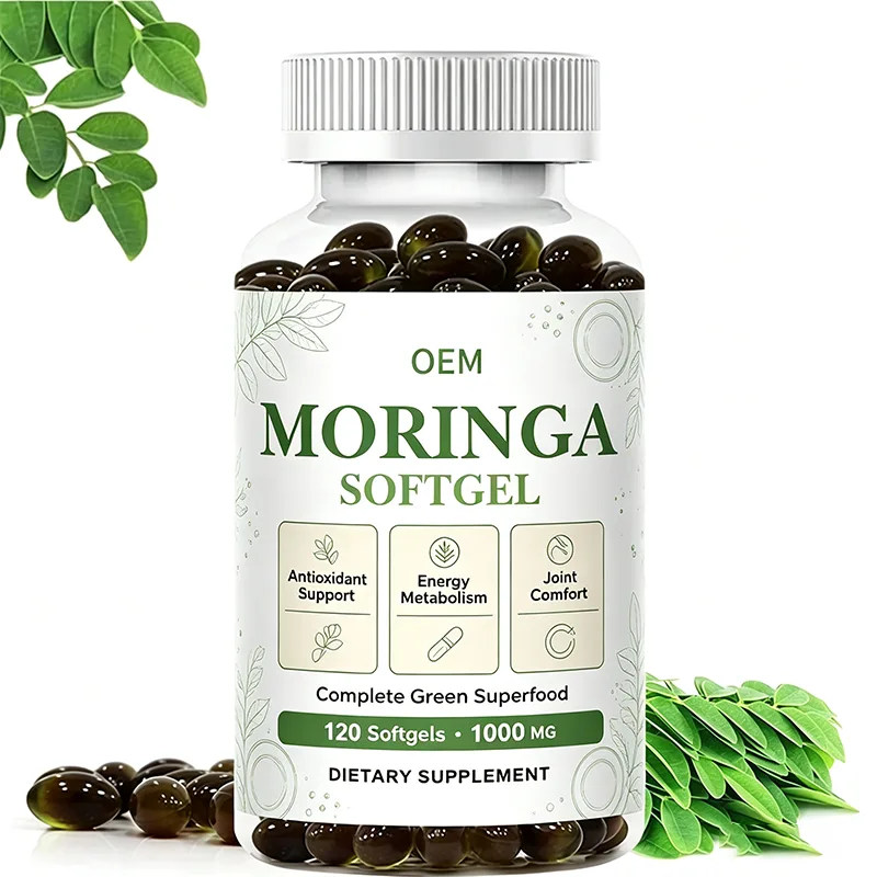 OEM 1000mg Moringa Softgels 120 Count Green Superfood Antioxidant Support Energy Metabolism Joint Comfort Dietary Supplement