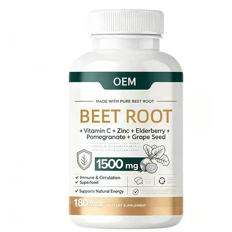 Beetroot Capsules 180 Count with Vitamin C Zinc Elderberry Pomegranate and Grape Seed OEM Supplement for Immune Circulation