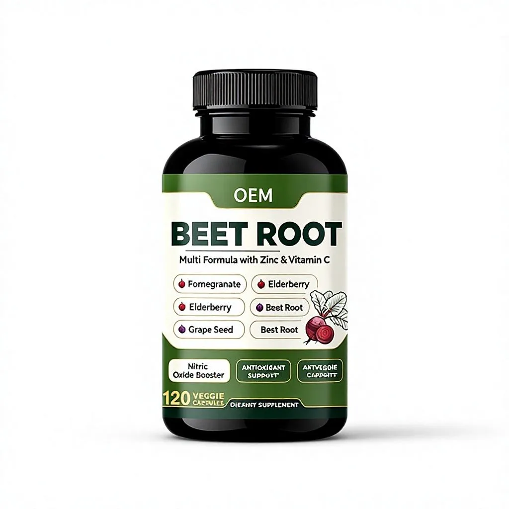 Beet Root Multi Formula Capsules 120 Count with Zinc Vitamin C Pomegranate Elderberry and Grape Seed OEM Antioxidant Supplement