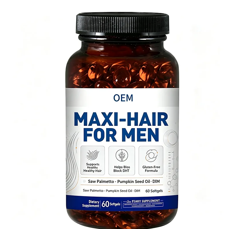 OEM Maxi-Hair for Men Softgels 60 Count Saw Palmetto Pumpkin Seed Oil DHT Blocker Gluten Free Healthy Hair Dietary Supplement