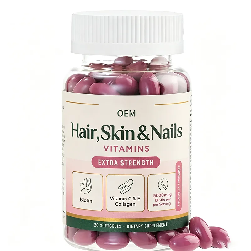 OEM Extra Strength Hair Skin & Nails Vitamins Softgels 120 Count 5000mcg Biotin Collagen Vitamin C E Beauty Dietary Supplement