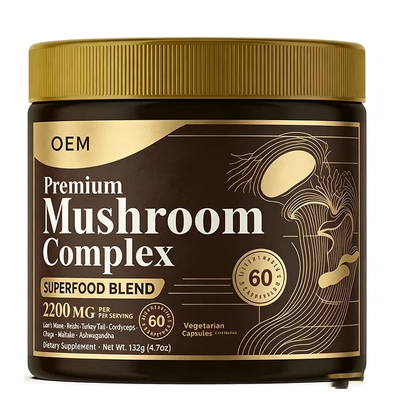 OEM Premium Mushroom Complex Superfood Blend Capsules 60 Count 2200mg Per Serving Lion's Mane Reishi Vegetarian Supplement
