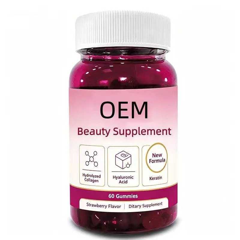 OEM Strawberry Flavor Beauty Supplement Gummies 60 Count New Formula With Hydrolyzed Collagen Hyaluronic Acid