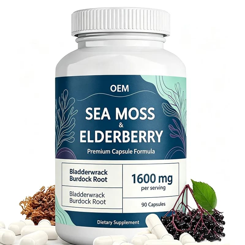 OEM Sea Moss Elderberry Premium Capsule Formula 90 Capsules 1600mg Per Serving With Bladderwrack