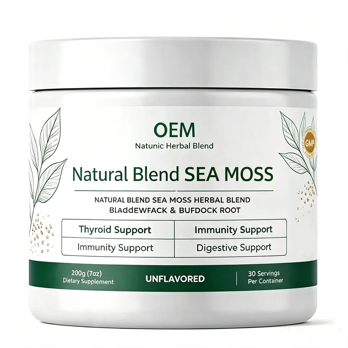 OEM Unflavored Sea Moss Herbal Blend Powder 200g 7oz 30 Servings With Bladderwrack