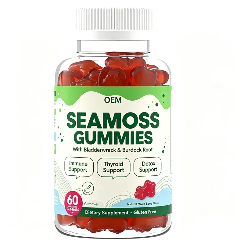 OEM Gluten Free Mixed Berry Flavor Sea Moss Gummies 60 Count With Bladderwrack and Burdock Root Bear Shaped Chewable