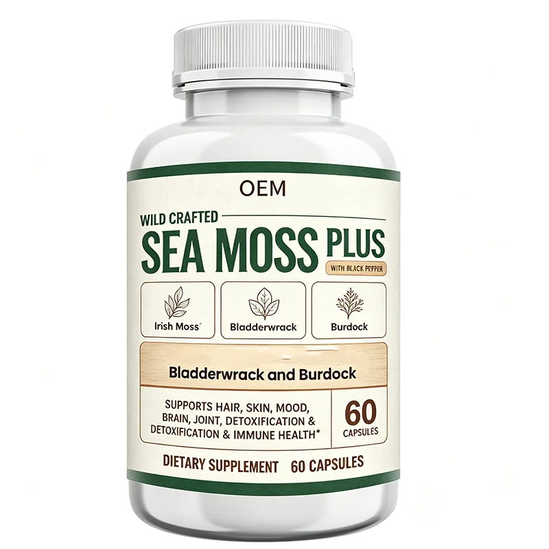 OEM Wild Crafted Sea Moss Plus Capsules 60 Count Blend With Irish Moss Bladderwrack Burdock Root