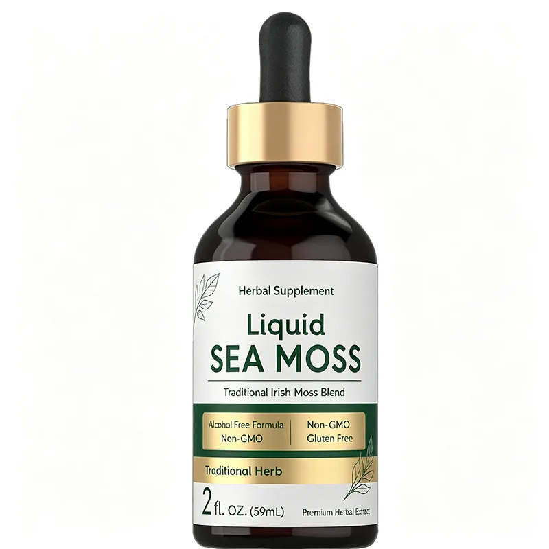 OEM Alcohol Free Non GMO Gluten Free Liquid Sea Moss Herbal Drops 59ml 2oz Traditional Irish Moss Blend Glass Dropper Bottle