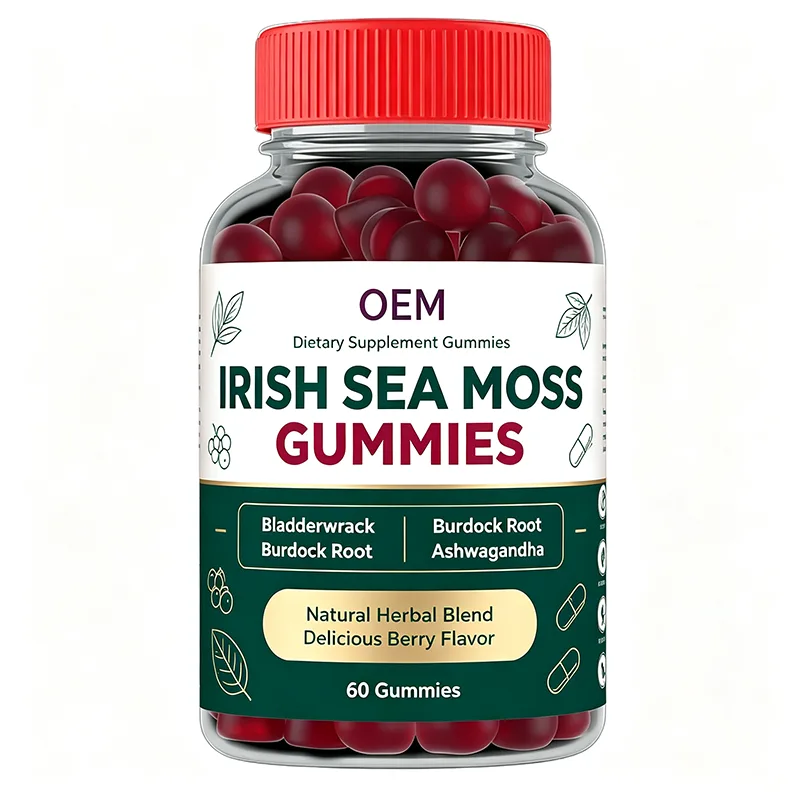 OEM Berry Flavor Irish Sea Moss Gummies 60 Count Herbal Blend With Bladderwrack Burdock Root