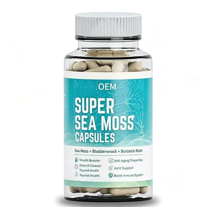 OEM Super Sea Moss Capsules With Bladderwrack & Burdock Root Thyroid Immune Detox Cleanse Natural Wellness Dietary Supplement