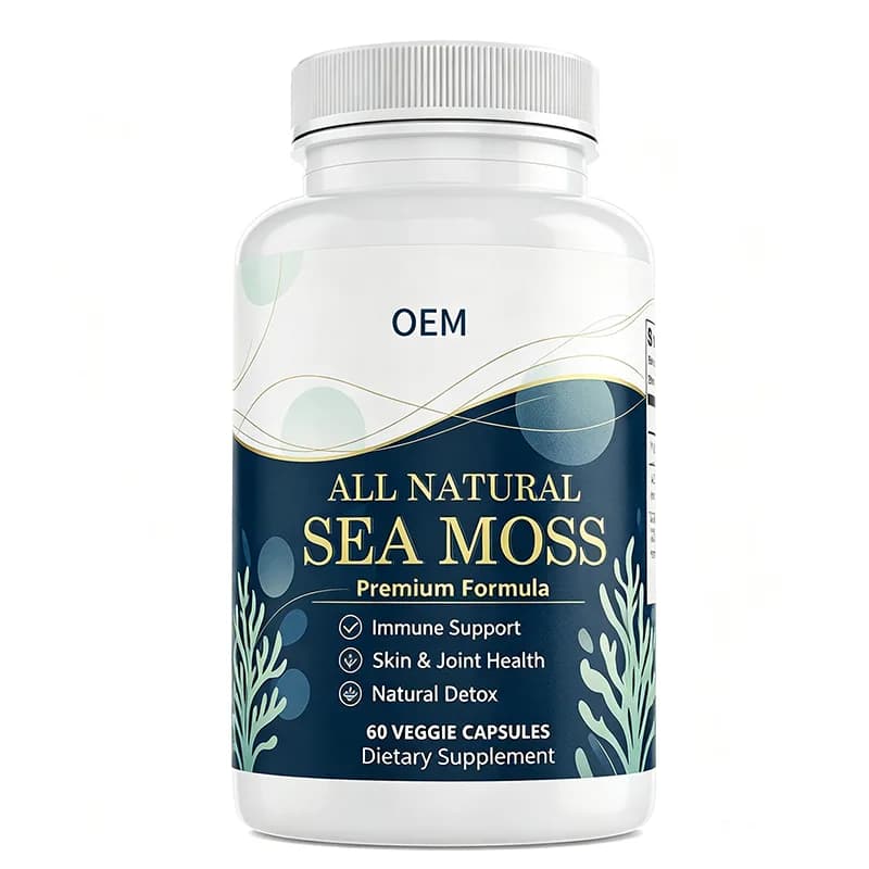 OEM All Natural Sea Moss Premium Formula Veggie Capsules 60 Count Plant Based Natural Raw Material Daily Oral Dietary Supplement