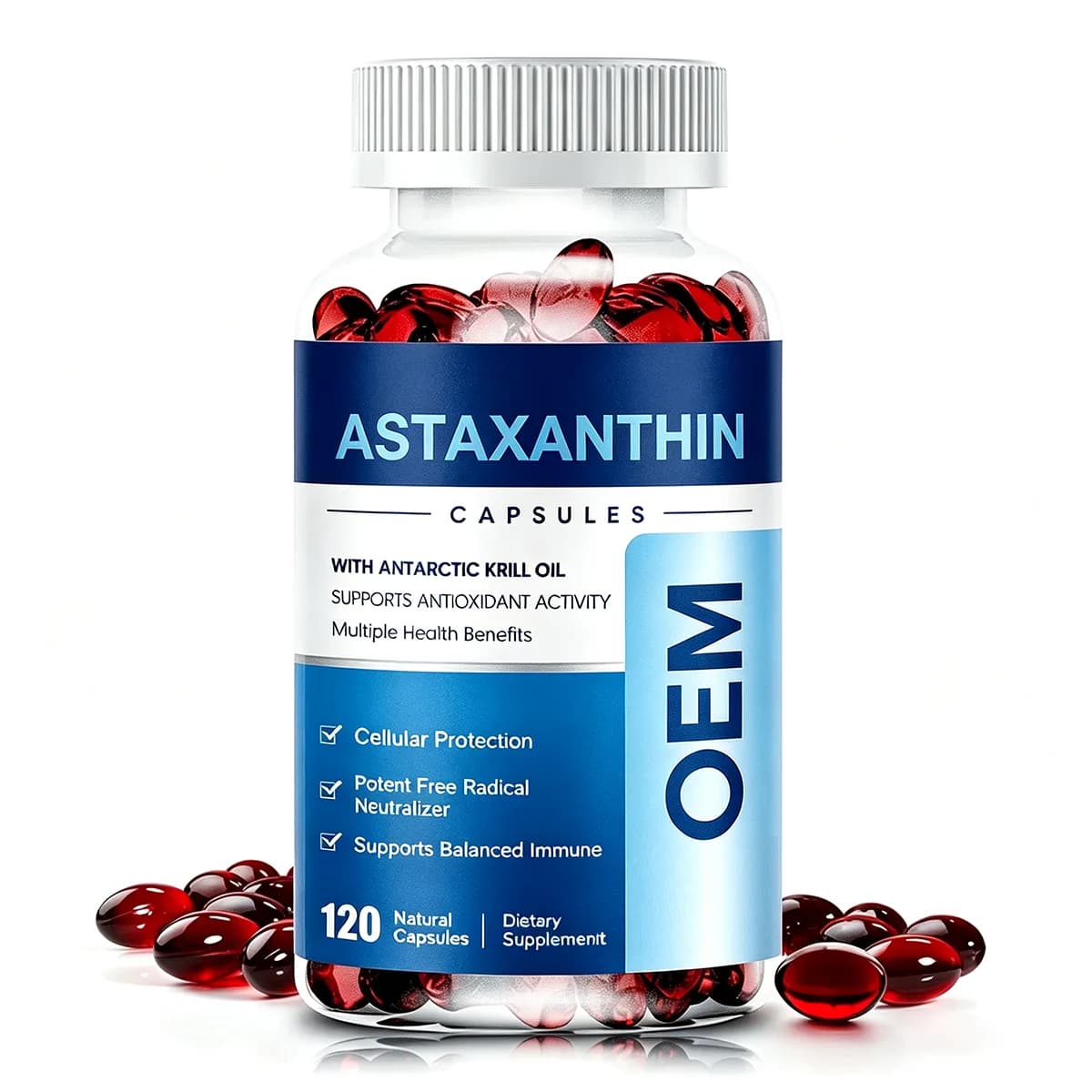 OEM Astaxanthin Capsules With Antarctic Krill Oil 120 Count Potent Antioxidant Cellular Immune Support Dietary Supplement