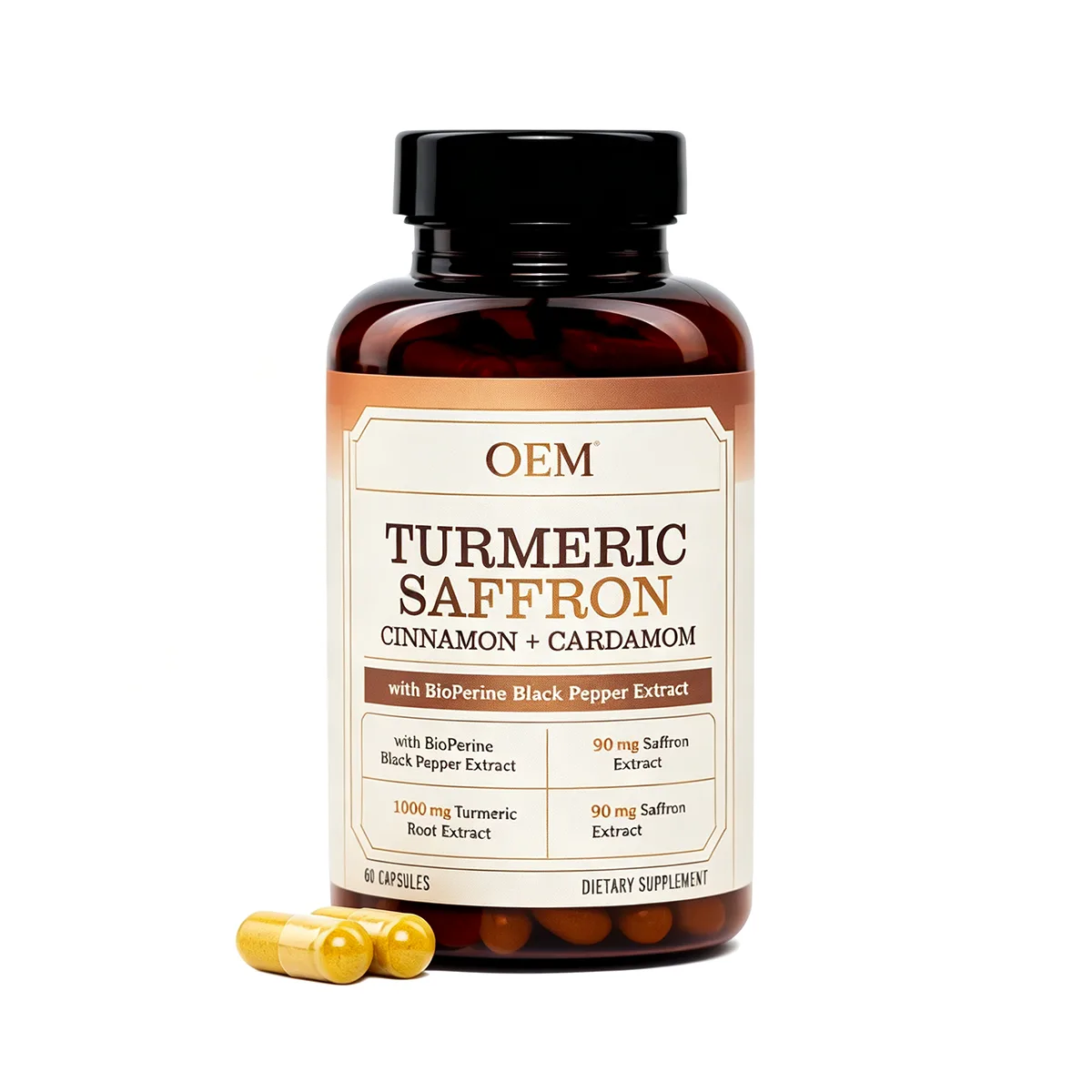 Turmeric Saffron Cinnamon Cardamom with BioPerine 1000mg 90mg 60 Capsules