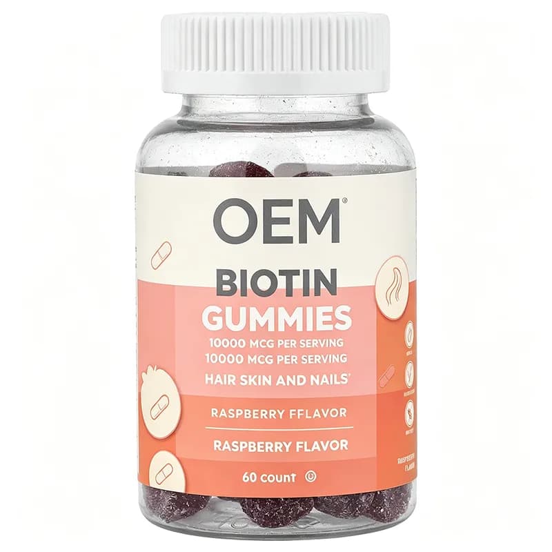 Biotin Gummies 10000mcg Per Serving Hair Skin Nails Raspberry Flavor 60 Count