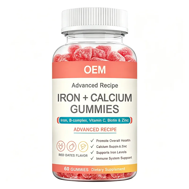 Advanced Recipe Iron Calcium Gummies with B-Complex Vitamin C Biotin Zinc Red Dates Flavor 60 Count