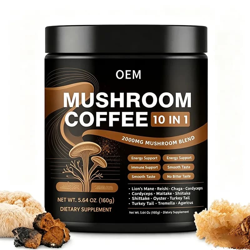 OEM Vegan Vitality Mushroom Blend Powder 7oz 199g Ashwagandha Lions Mane Chaga Cordyceps Reishi Shiitake Energy