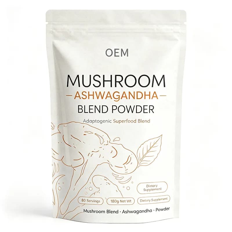 Mushroom Ashwagandha Blend Powder Adaptogenic Superfood 80 Servings 180g Net Wt OEM Dietary Supplement