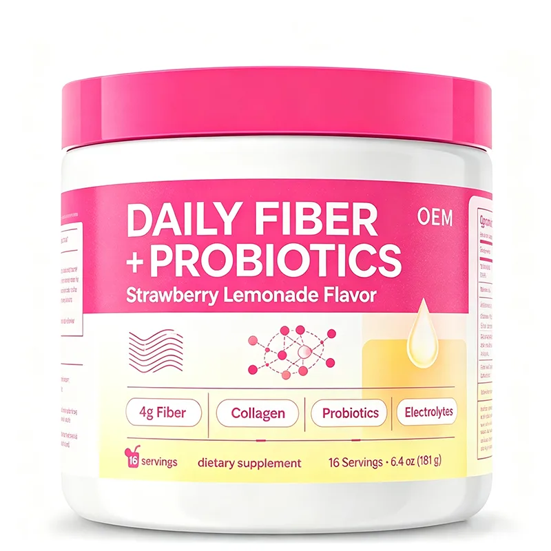 Daily Fiber Plus Probiotics Powder Strawberry Lemonade Flavor 4g Fiber Collagen Electrolytes 16 Servings 181g OEM Supplement