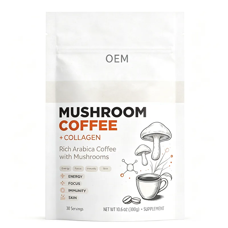 Mushroom Coffee with Collagen Rich Arabica Coffee 30 Servings Net Wt 10.6oz 300g OEM Supplement for Energy Focus Immunity