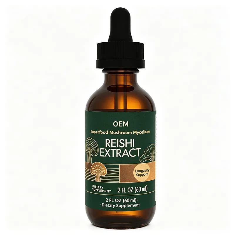 Reishi Extract Liquid Drops 2 Fl oz 60ml OEM Dietary Supplement for Longevity and Wellness Support