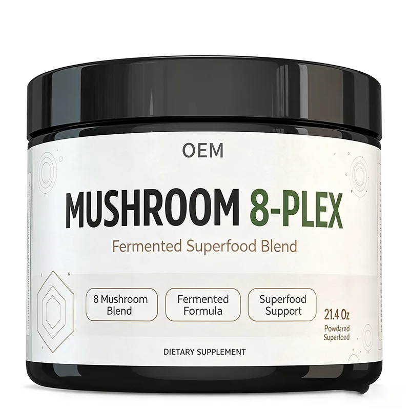 Mushroom 8 Plex Fermented Superfood Blend Powder 21.4oz OEM Supplement for Daily Superfood Support