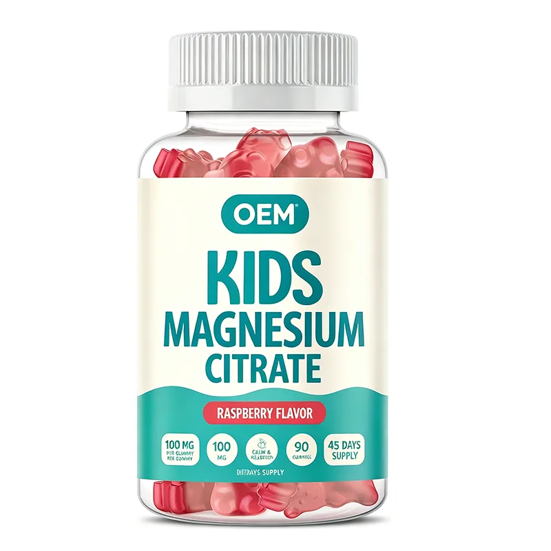 Kids Magnesium Citrate Gummies 100mg 90 Count 45 Day Supply Raspberry Flavor OEM Supplement for Children Wellness
