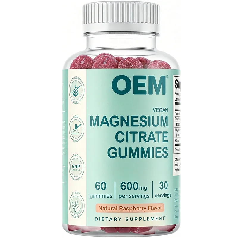 Vegan Magnesium Citrate Gummies 600mg Per Serving 60 Gummies 30 Servings Natural Raspberry Flavor OEM Supplement
