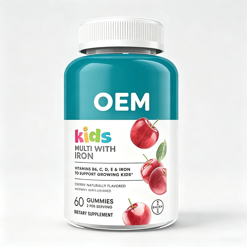 Kids Multi with Iron Gummies 60 Count Serving Cherry Naturally Flavored with Vitamins B6 C D E and Iron for Growing Children