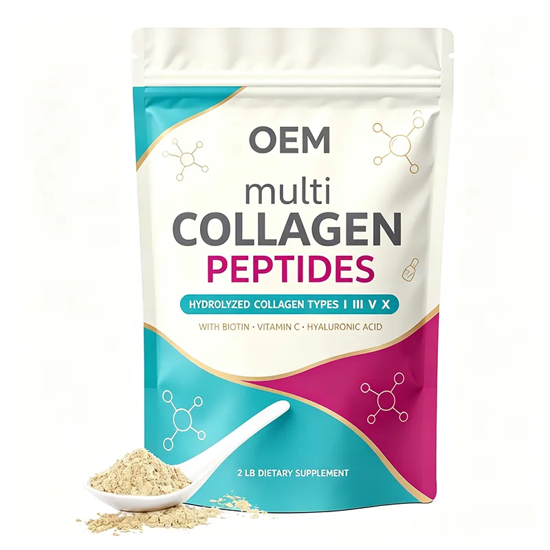 Multi Collagen Peptides Powder 2lb with Hydrolyzed Types I III V X Biotin Vitamin C and Hyaluronic Acid OEM Supplement