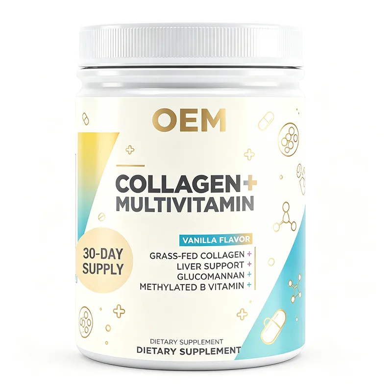Collagen Plus Multivitamin Powder Vanilla Flavor 30 Day Supply with Grass Fed Collagen Liver Support Glucomannan