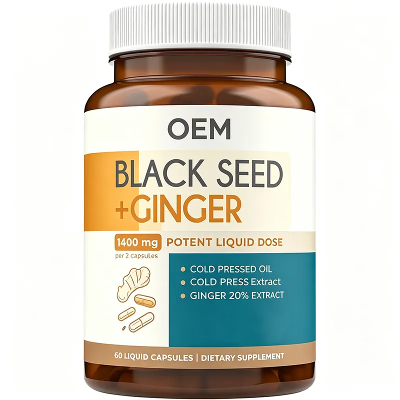 Black Seed and Ginger 1400mg Potent Liquid Dose Per 2 Capsules Cold Pressed Oil 60 Count OEM Supplement