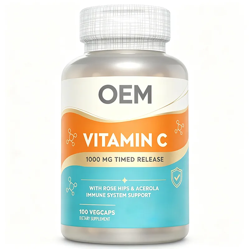 Vitamin C 1000mg Timed Release Capsules with Rose Hips and Acerola 100 Veg Caps OEM Supplement for Immune System Support