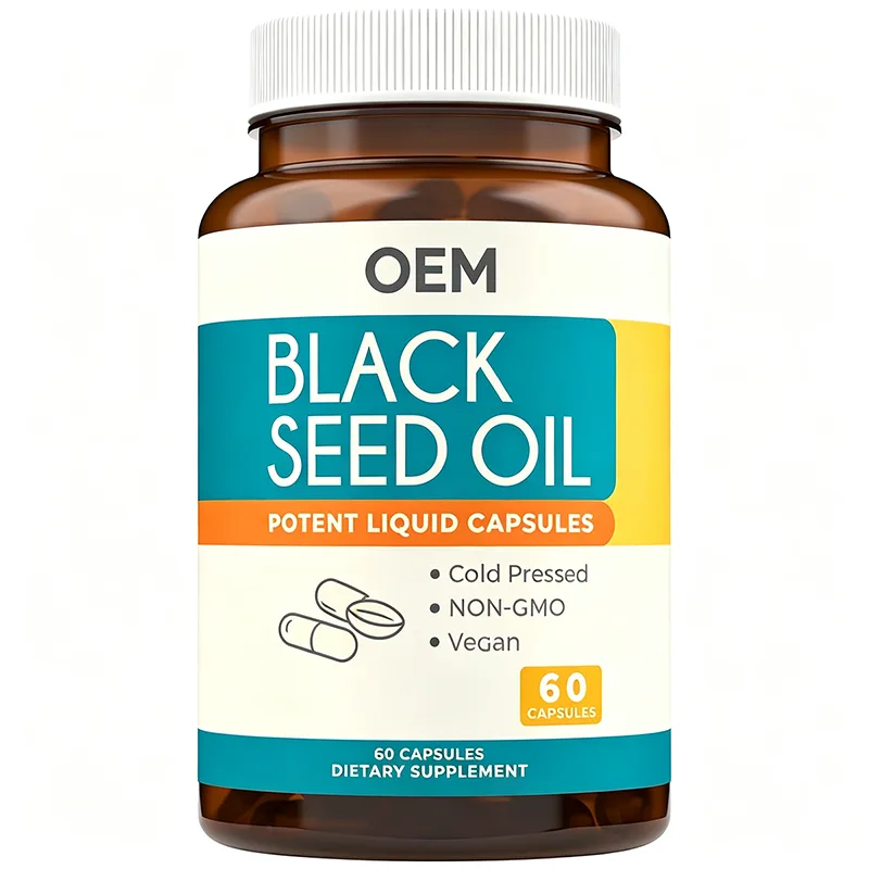 Black Seed Oil Potent Liquid Capsules Cold Pressed Non GMO Vegan 60 Count OEM Dietary Supplement