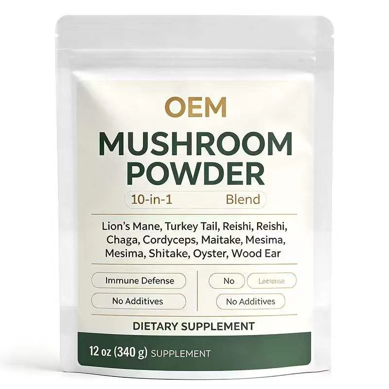 Mushroom Powder 10 in 1 Blend with Lion's Mane Turkey Tail Reishi Chaga Cordyceps Maitake Shitake Oyster and Wood Ear 12oz 340g
