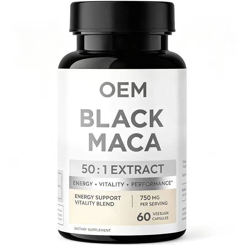 Black Maca 50 to 1 Extract 750mg Per Serving 60 Capsules OEM Supplement for Energy Support and Vitality Blend