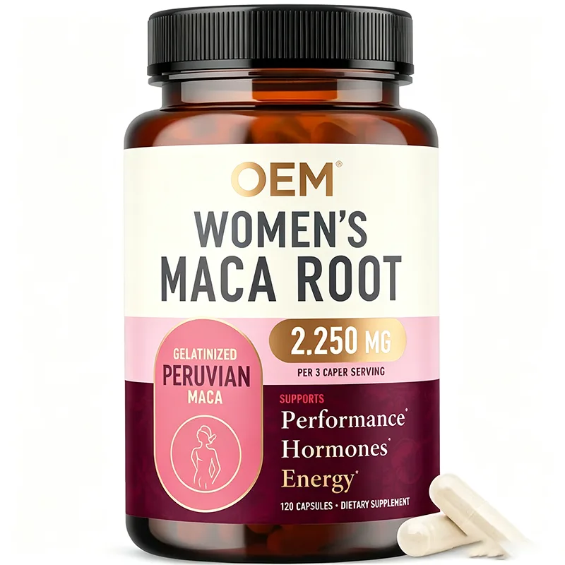 Women's Maca Root Gelatinized Peruvian Maca 2250mg Per Serving 120 Capsules OEM Dietary Supplement for Performance Hormones