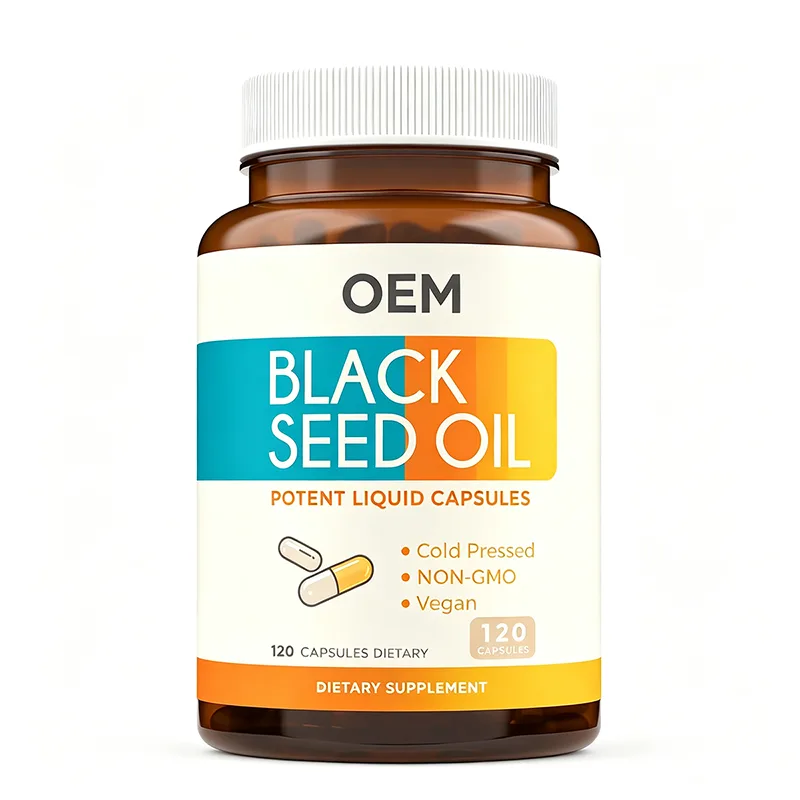 Black Seed Oil Potent Liquid Capsules Cold Pressed Non GMO Vegan 120 Count OEM Dietary Supplement