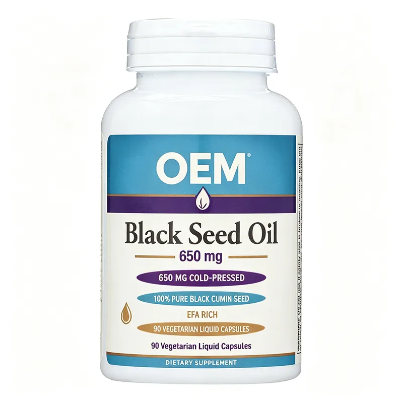 Black Seed Oil 650mg Cold Pressed 100% Pure Black Cumin Seed 90 Vegetarian Liquid Capsules OEM Dietary Supplement