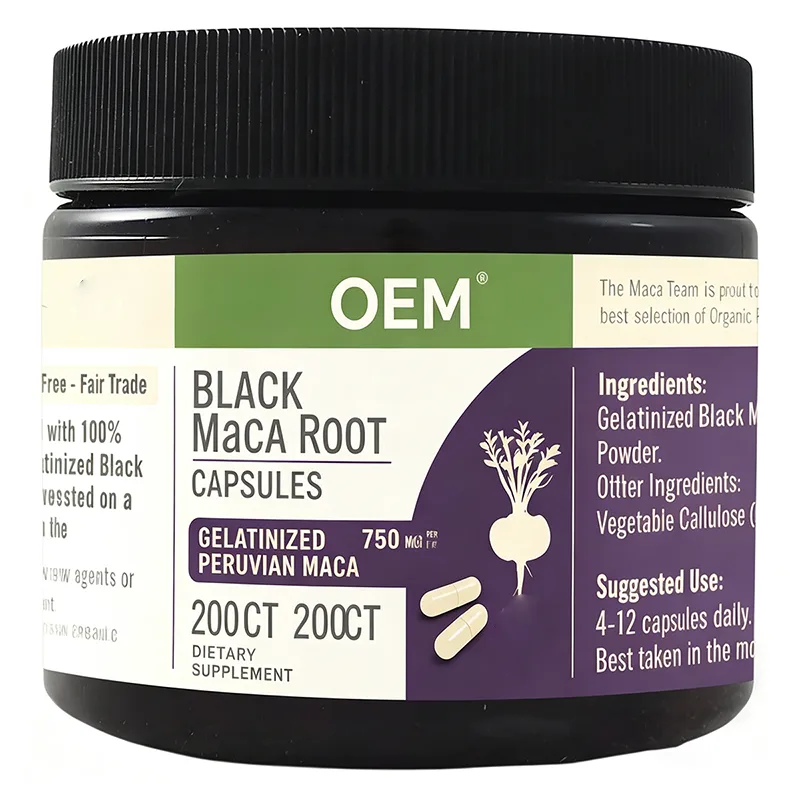 Gelatinized Black Maca Root 750mg Peruvian Maca Capsules 200 Count OEM Dietary Supplement for Daily Wellness