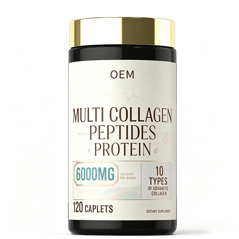 Multi Collagen Peptides Protein 6000mg Collagen Types 10 Advanced Blend 120 Caplets OEM Dietary Supplement