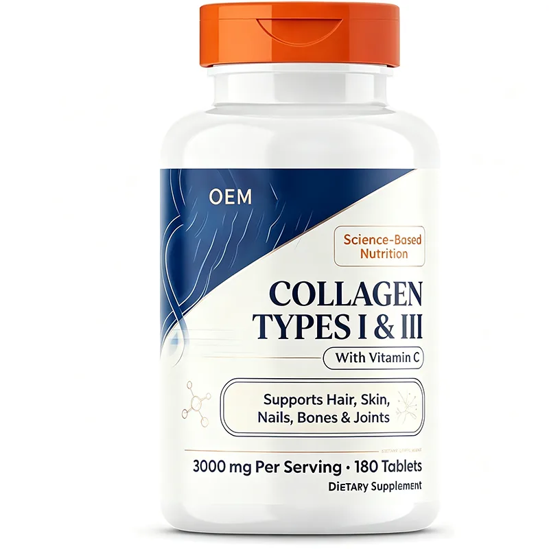 Collagen Types I and III 3000mg with Vitamin C 180 Tablets OEM Supplement for Hair Skin Nails Bones and Joints Support
