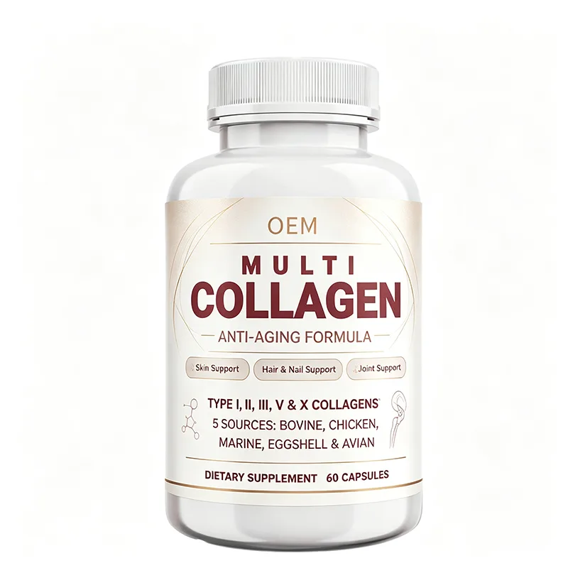 Multi Collagen Anti Aging Formula 60 Capsules and Bovine Chicken Marine Eggshell for Skin Hair Nails and Joint Support