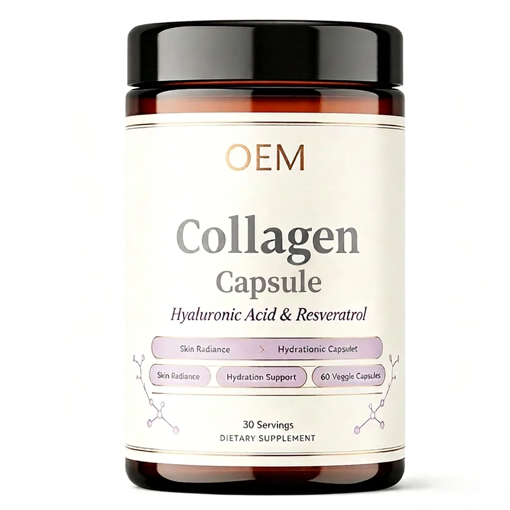 Collagen Capsules 60 Veggie Count with Hyaluronic Acid and Resveratrol 30 Servings OEM Supplement for Skin Radiance
